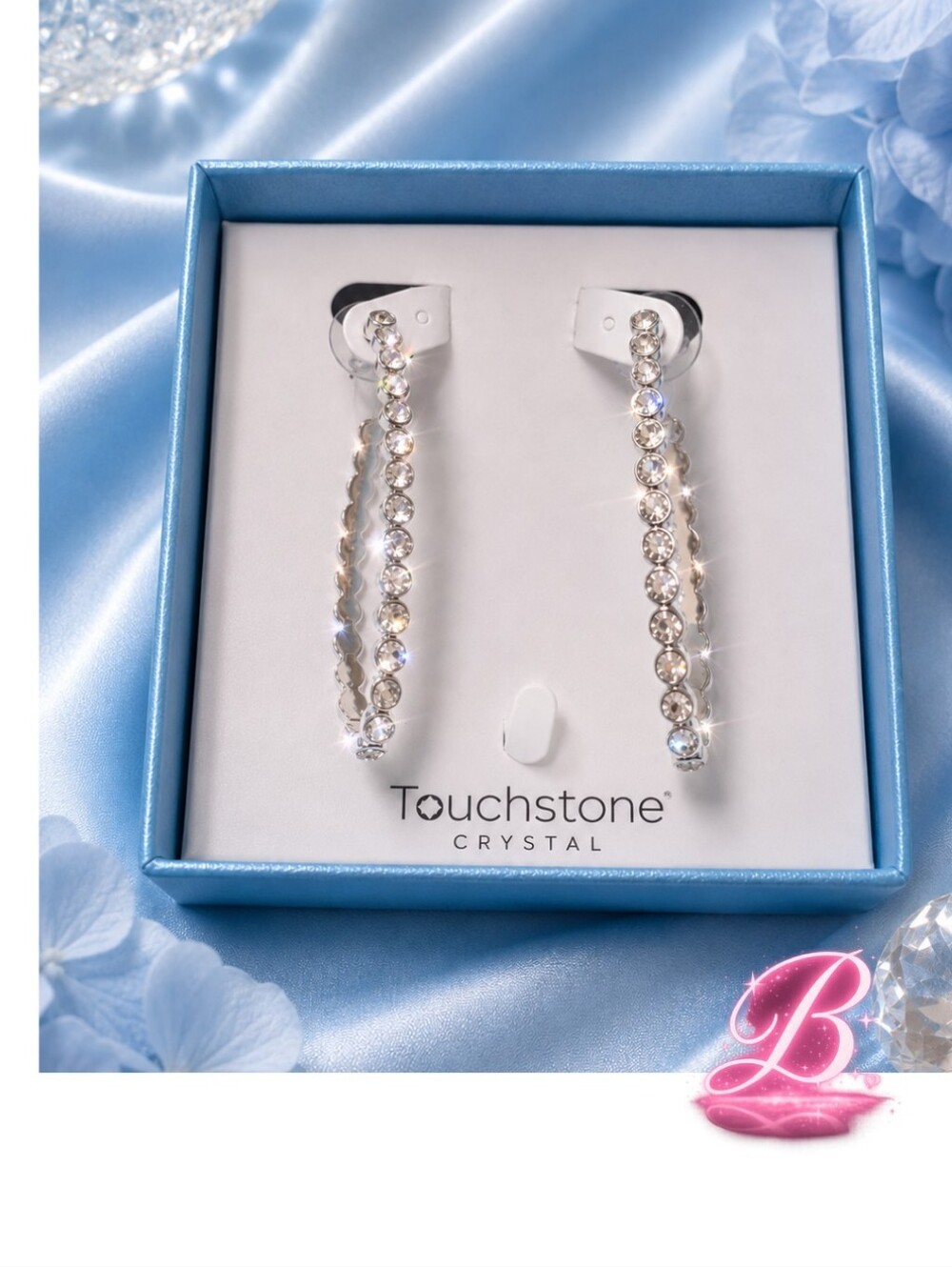 Touchstone By Swarovski - Crystal Silver Hoop Earrings - NIB - Picture 1 of 6
